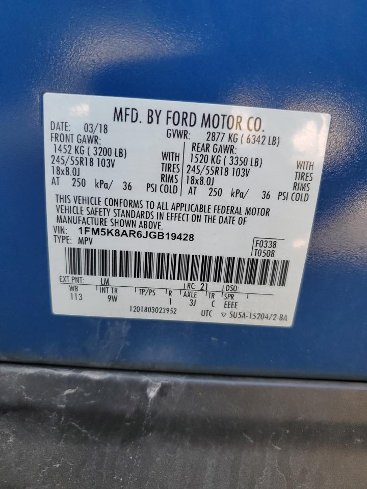 2018 Ford Explorer Police Interceptor VIN: 1FM5K8AR6JGB19428 Lot: 85275495