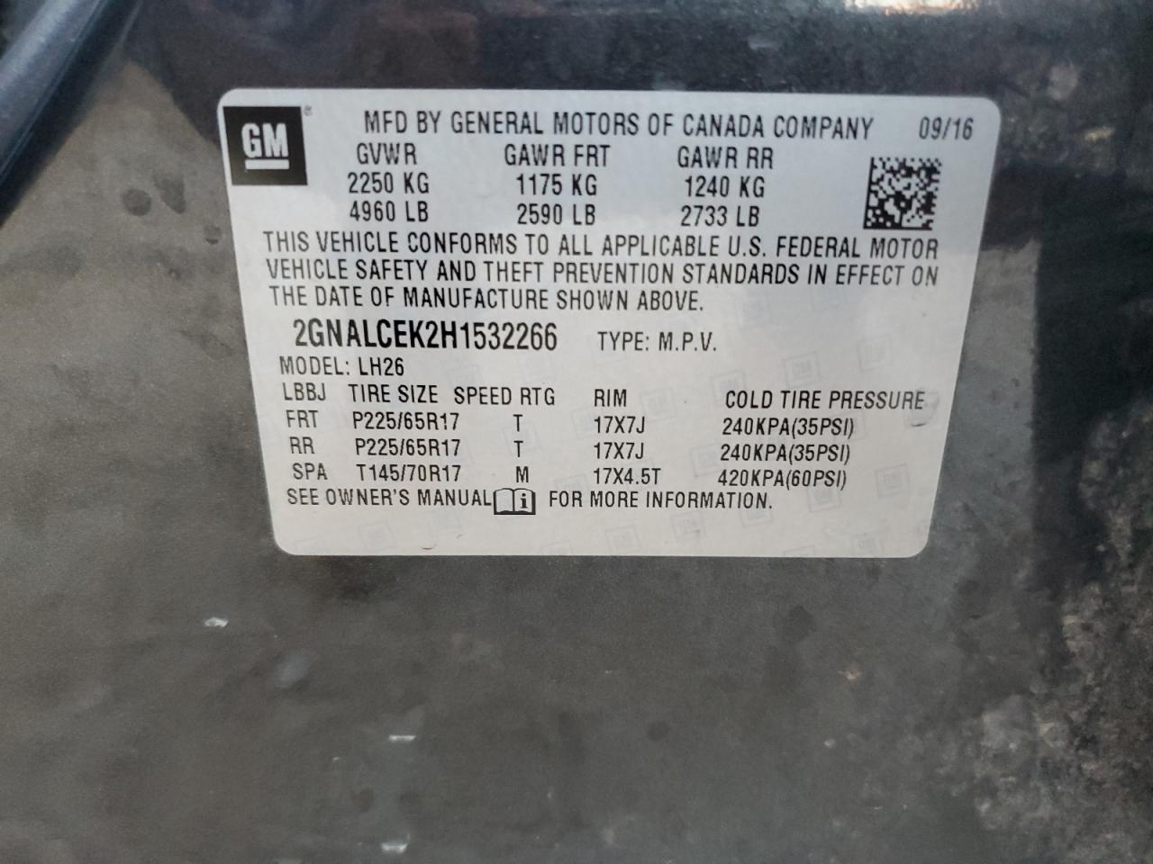 2017 Chevrolet Equinox Lt VIN: 2GNALCEK2H1532266 Lot: 82286785