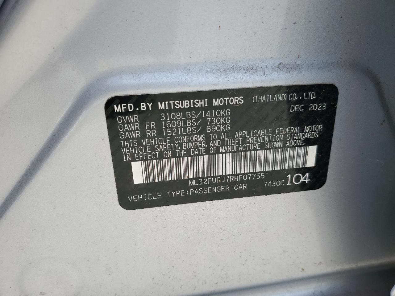 2024 Mitsubishi Mirage G4 Es VIN: ML32FUFJ7RHF07755 Lot: 81982235