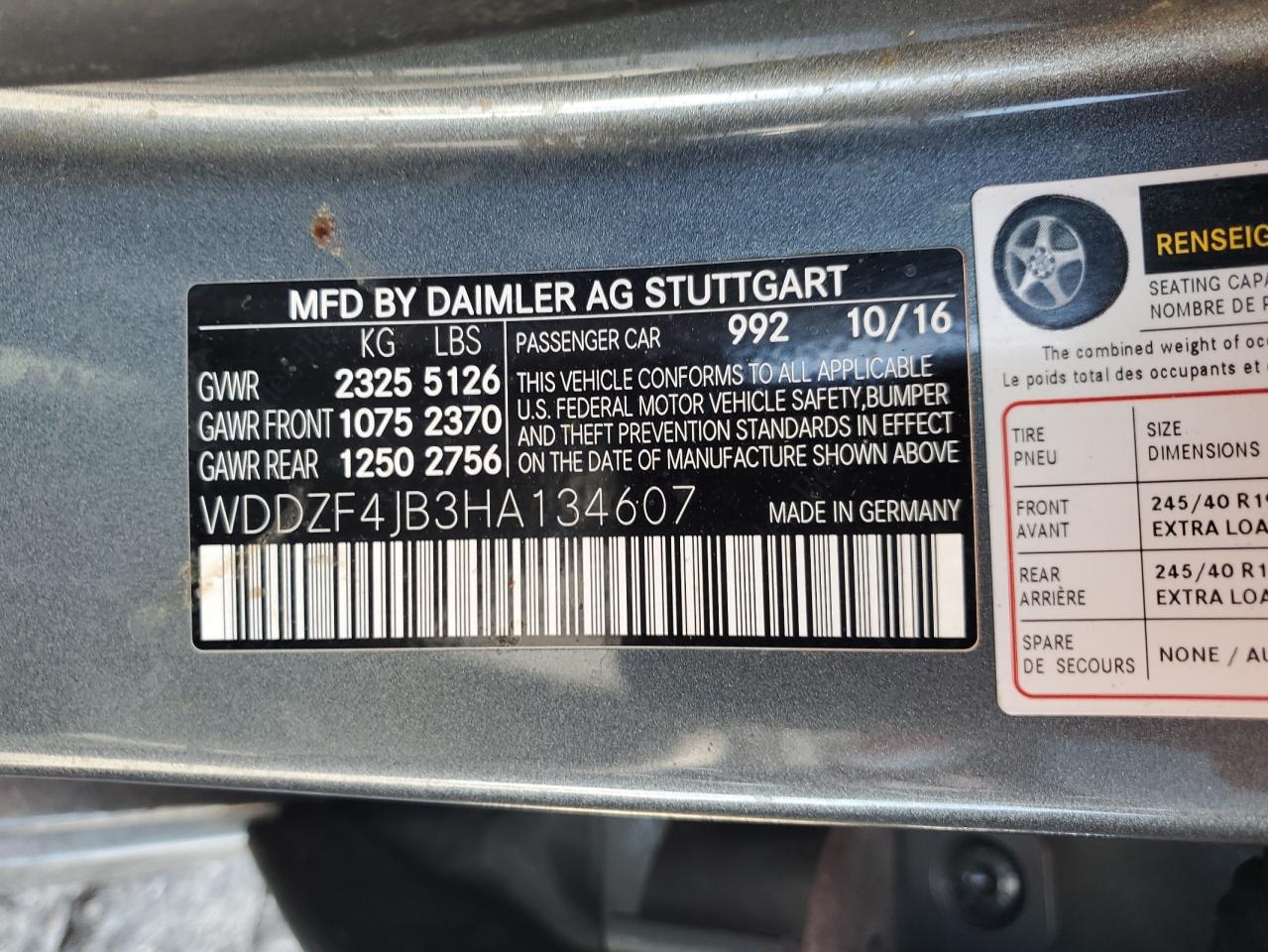 2017 Mercedes-Benz E 300 VIN: WDDZF4JB3HA134607 Lot: 84815405