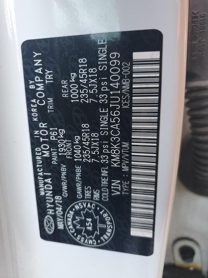 2018 Hyundai Kona Limited VIN: KM8K3CA56JU140099 Lot: 85117675