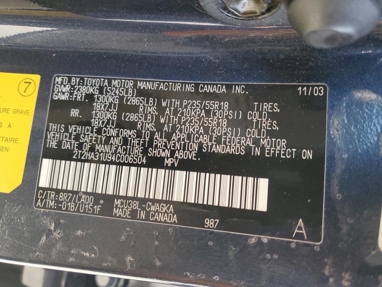 2004 Lexus Rx 330 VIN: 2T2HA31U94C006504 Lot: 87418555