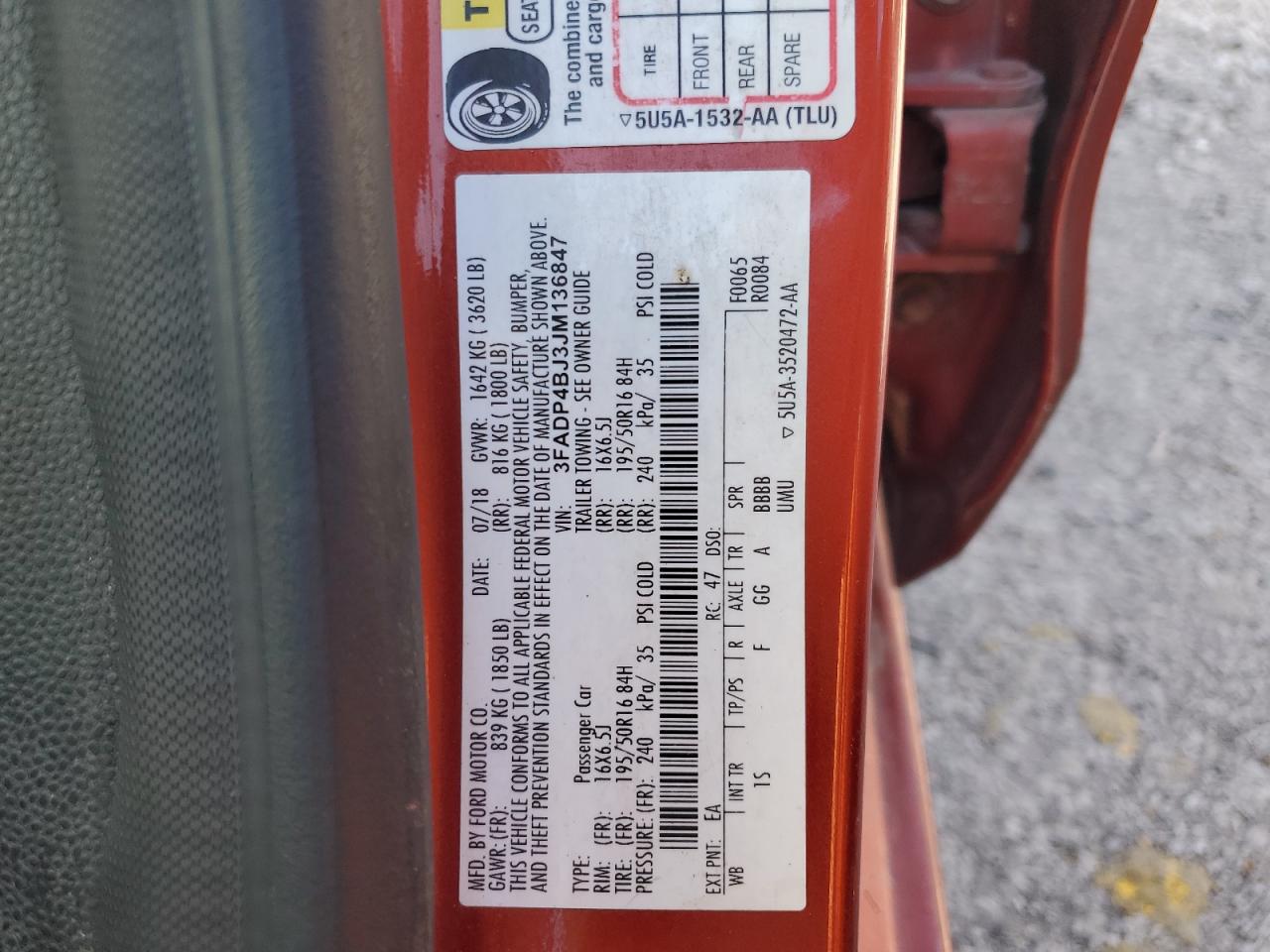 2018 Ford Fiesta Se VIN: 3FADP4BJ3JM136847 Lot: 84421485