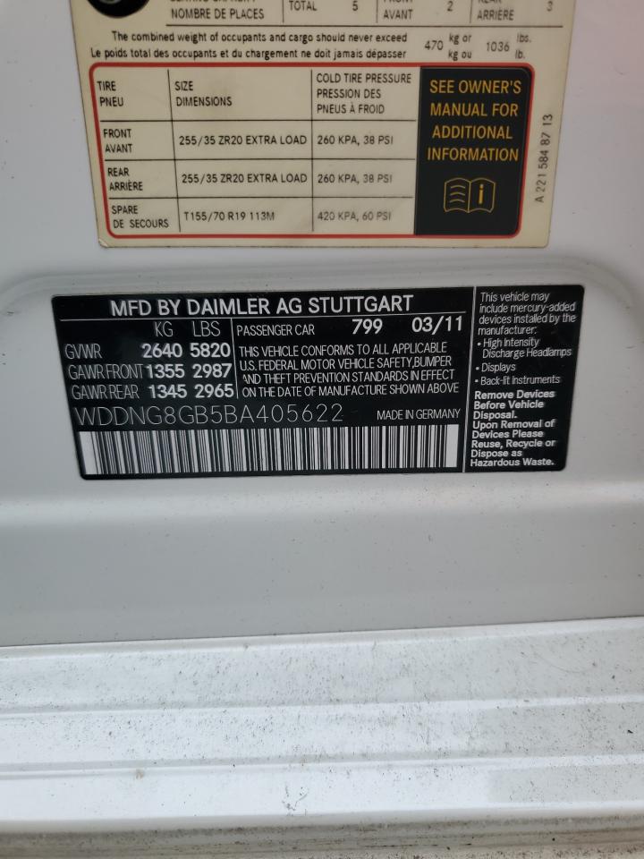 2011 Mercedes-Benz S 550 4Matic VIN: WDDNG8GB5BA405622 Lot: 85491965