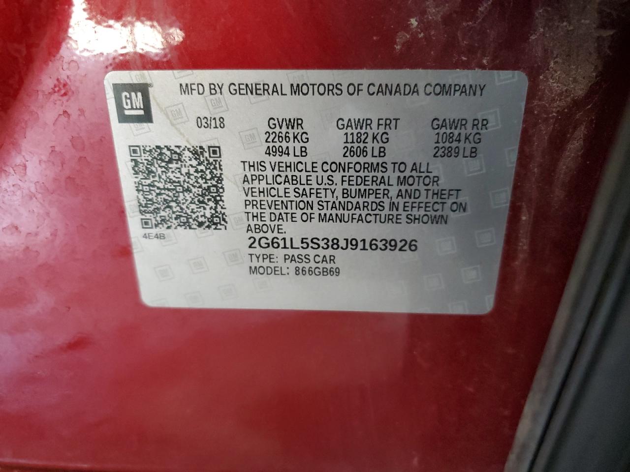 2018 Cadillac Xts VIN: 2G61L5S38J9163926 Lot: 81720525