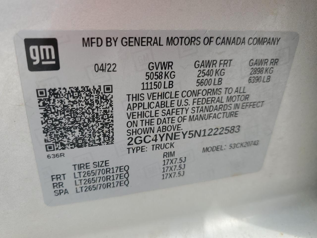 2022 Chevrolet Silverado K2500 Heavy Duty Lt VIN: 2GC4YNEY5N1222583 Lot: 84737575