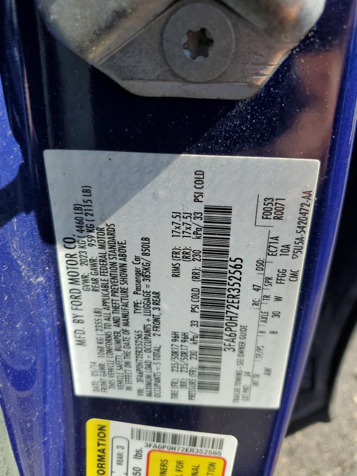 2014 Ford Fusion Se VIN: 3FA6P0H72ER352565 Lot: 82451995