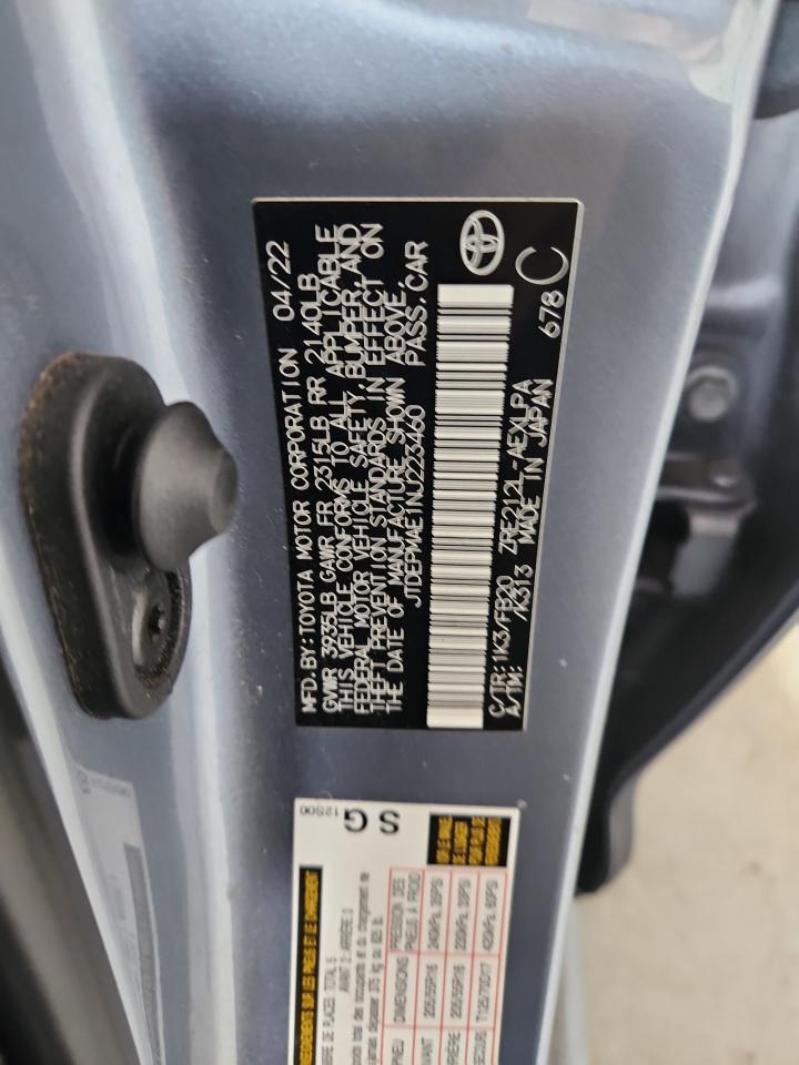 2022 Toyota Corolla Le VIN: JTDEPMAE1NJ223460 Lot: 86191235