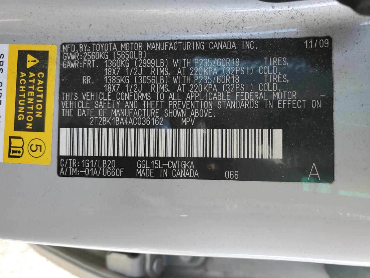 2010 Lexus Rx 350 VIN: 2T2BK1BA4AC036162 Lot: 82459665