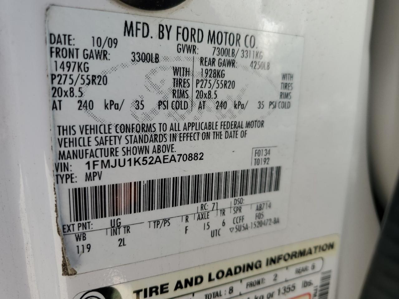 2010 Ford Expedition Limited VIN: 1FMJU1K52AEA70882 Lot: 82450375