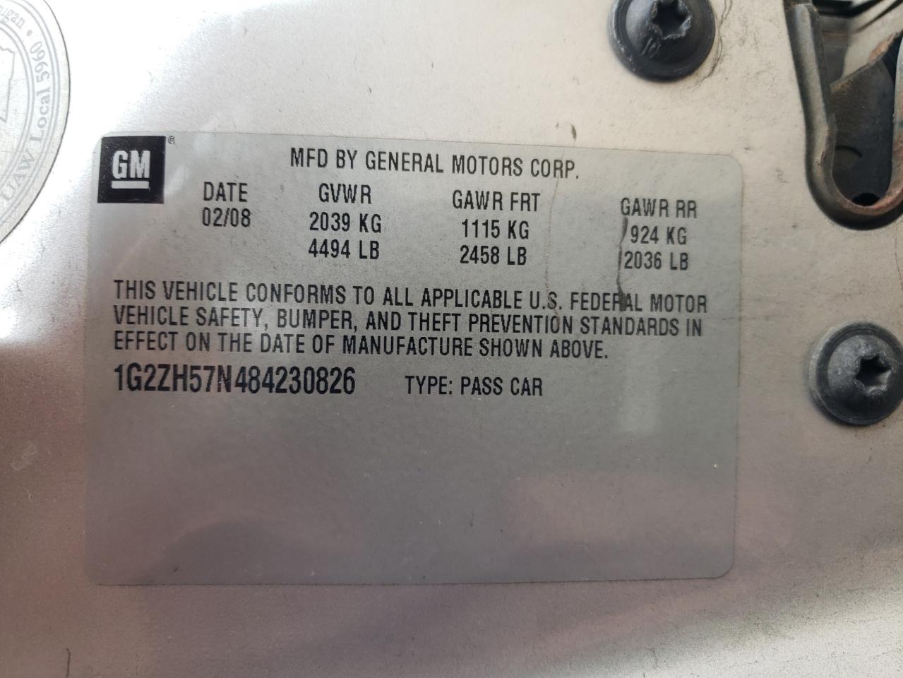 2008 Pontiac G6 Gt VIN: 1G2ZH57N484230826 Lot: 90598055