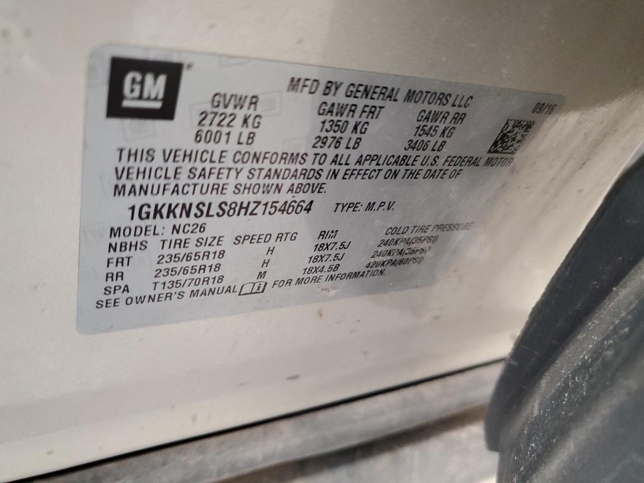 2017 GMC Acadia Sle VIN: 1GKKNSLS8HZ154664 Lot: 82630505