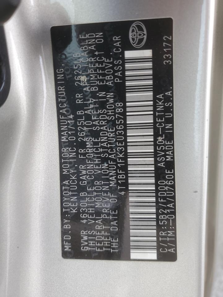 2014 Toyota Camry L VIN: 4T1BF1FK3EU365788 Lot: 86219305