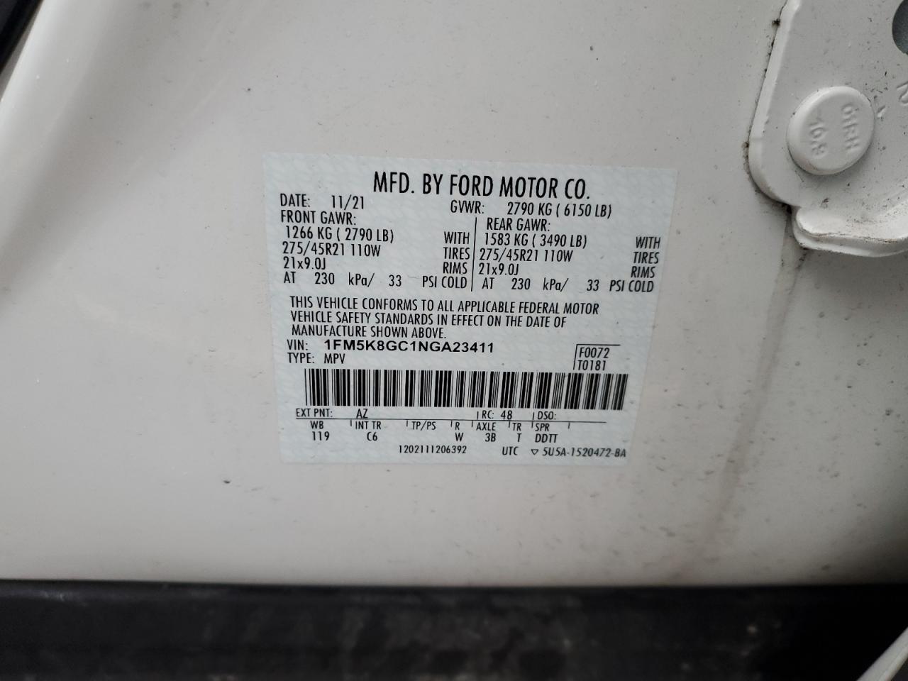 2022 Ford Explorer St VIN: 1FM5K8GC1NGA23411 Lot: 87491795