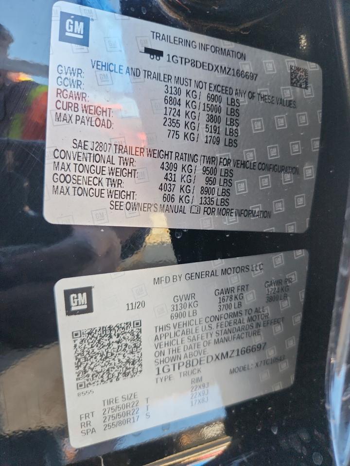 2021 GMC Sierra C1500 Slt VIN: 1GTP8DEDXMZ166697 Lot: 87419615