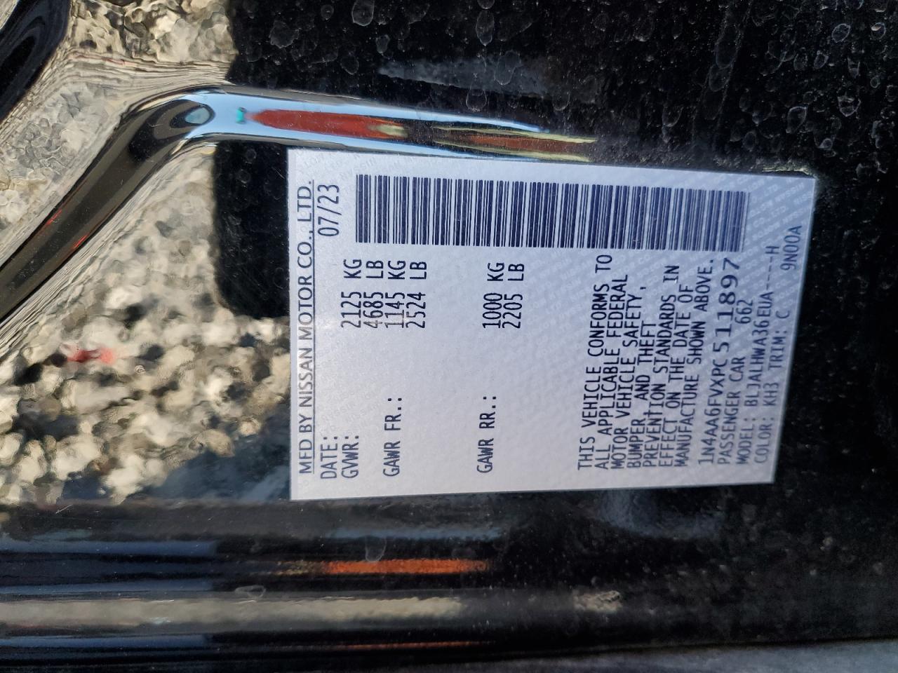 2023 Nissan Maxima Platinum VIN: 1N4AA6FVXPC511897 Lot: 85133555