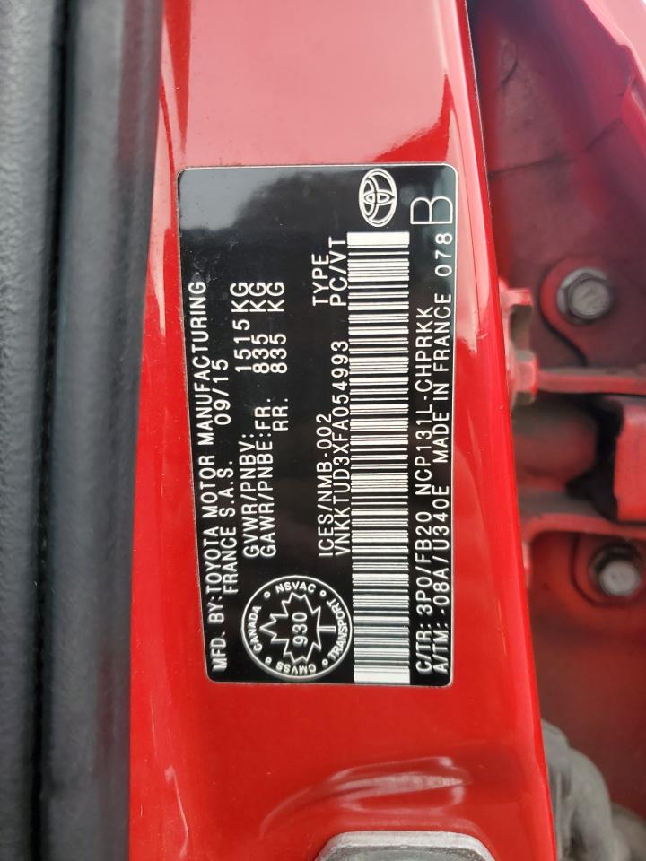 2015 Toyota Yaris VIN: VNKKTUD3XFA054993 Lot: 85908195