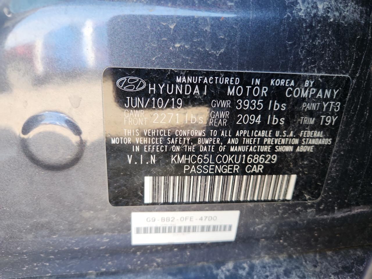 2019 Hyundai Ioniq Blue VIN: KMHC65LC0KU168629 Lot: 87273445