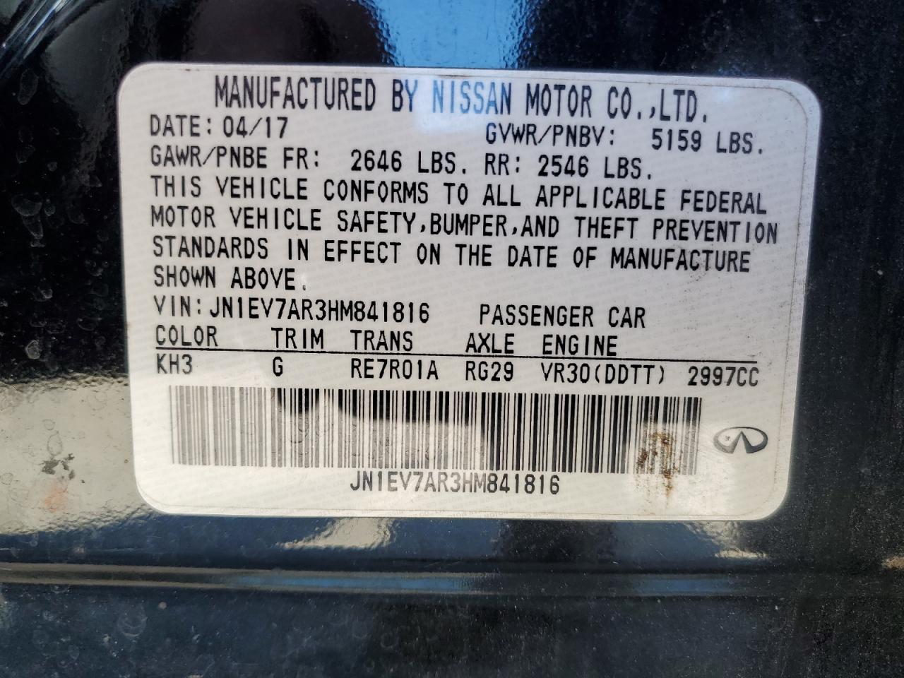 2017 Infiniti Q50 Premium VIN: JN1EV7AR3HM841816 Lot: 82486125