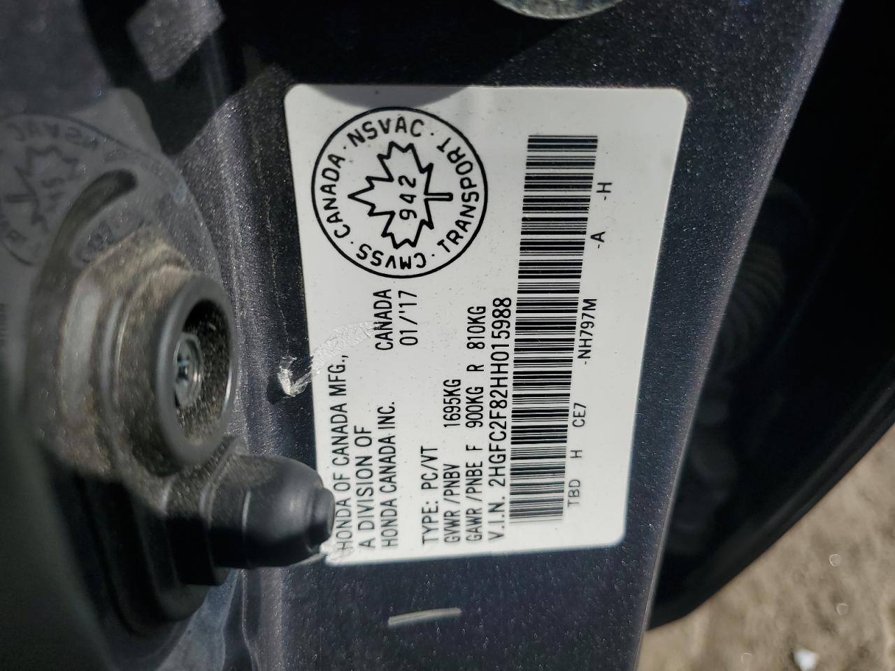 2017 Honda Civic Ex VIN: 2HGFC2F82HH015988 Lot: 86434615