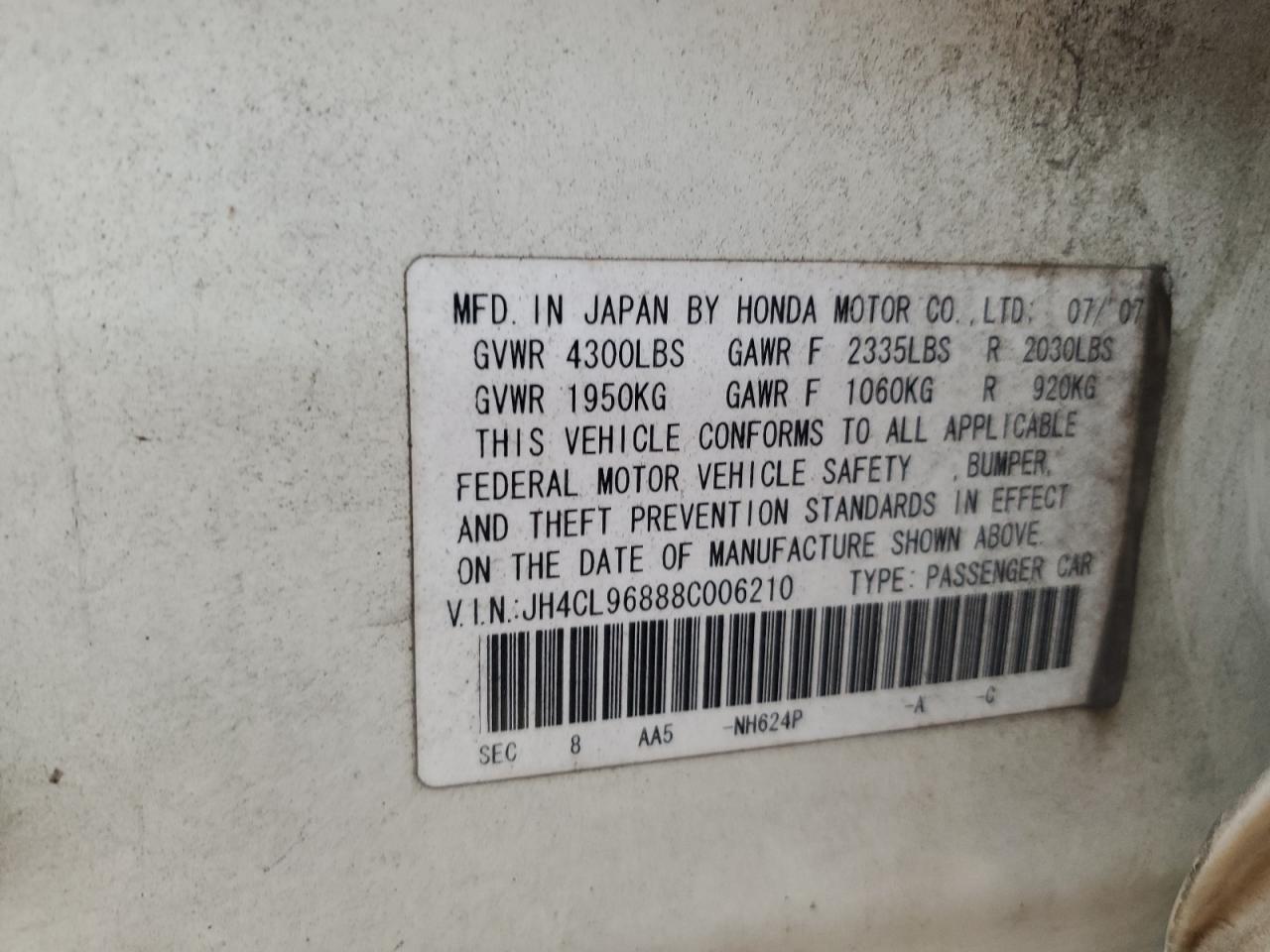 2008 Acura Tsx VIN: JH4CL96888C006210 Lot: 81994955