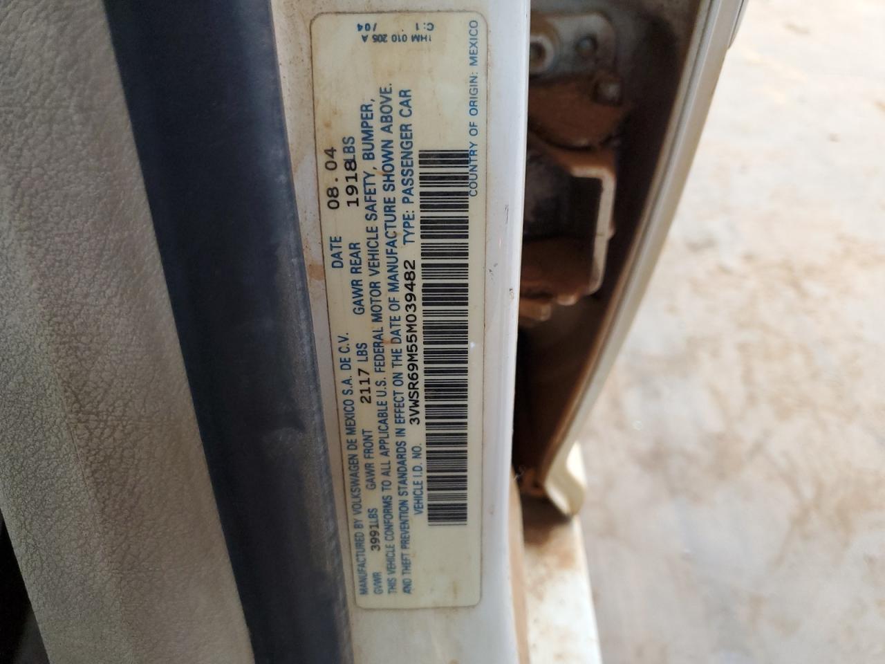 2005 Volkswagen Jetta Gls Tdi VIN: 3VWSR69M55M039482 Lot: 85831695