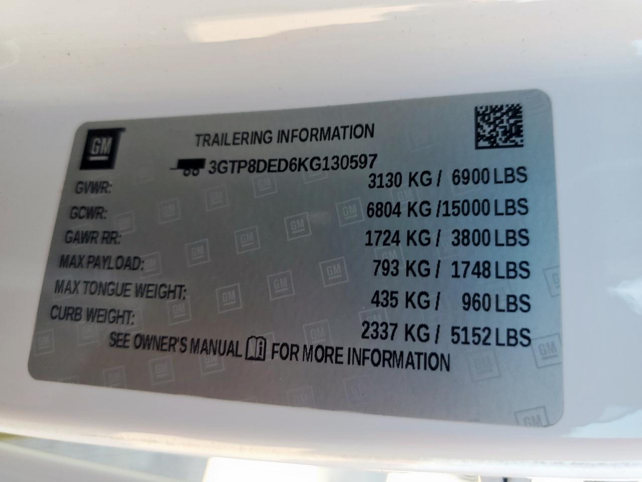 2019 GMC Sierra C1500 Slt VIN: 3GTP8DED6KG130597 Lot: 85396475