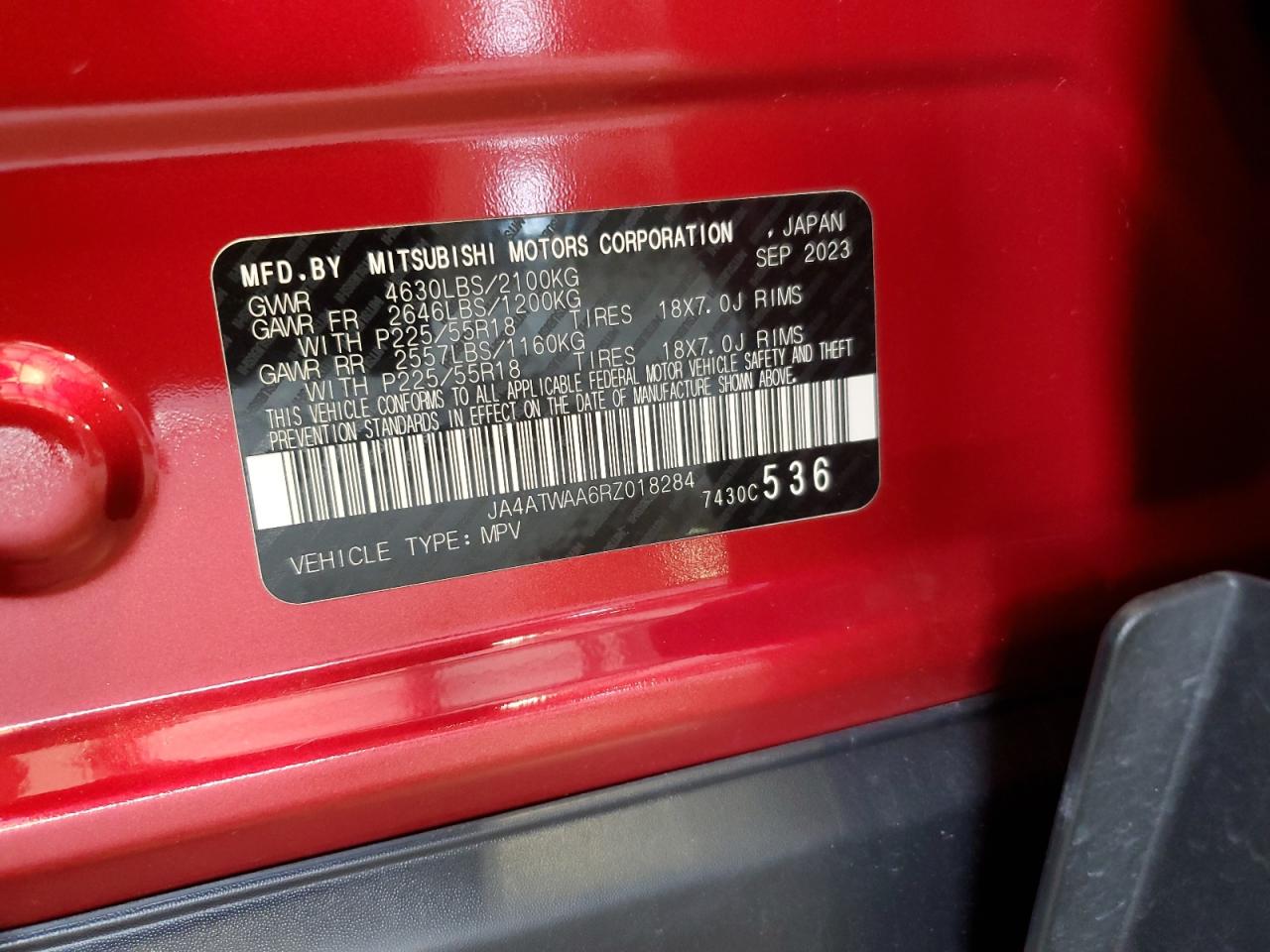 2024 Mitsubishi Eclipse Cross Se VIN: JA4ATWAA6RZ018284 Lot: 84755695