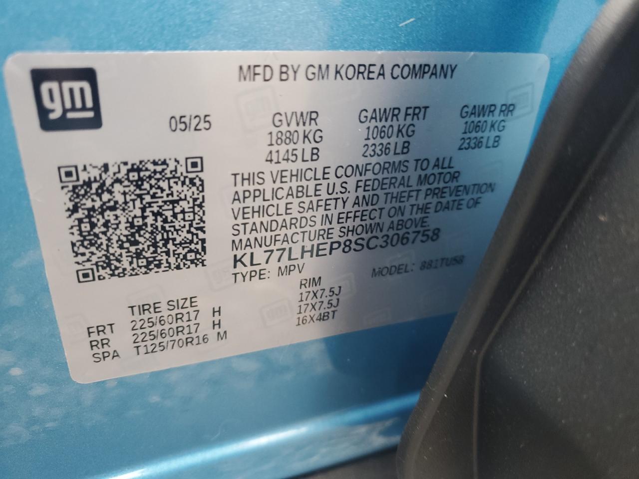 2025 Chevrolet Trax 1Lt VIN: KL77LHEP8SC306758 Lot: 86284965