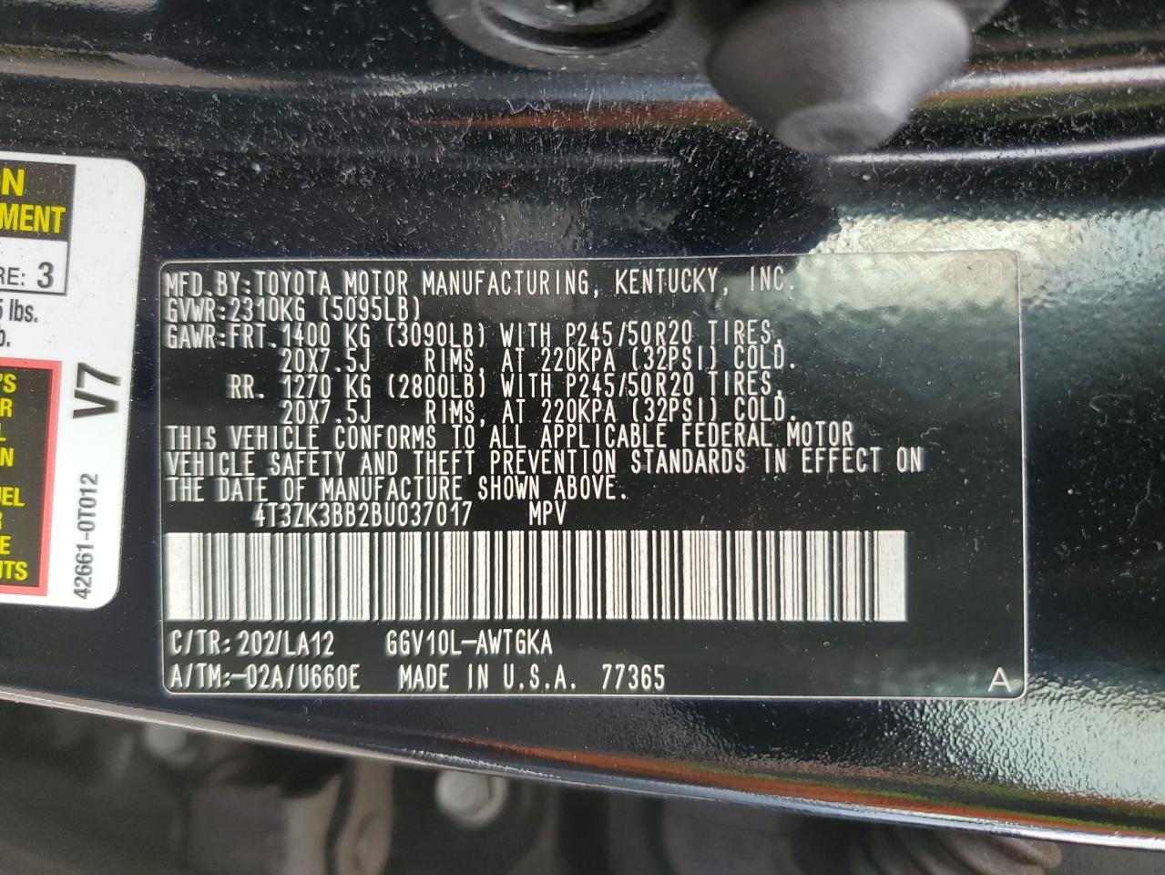 2011 Toyota Venza VIN: 4T3ZK3BB2BU037017 Lot: 82425025