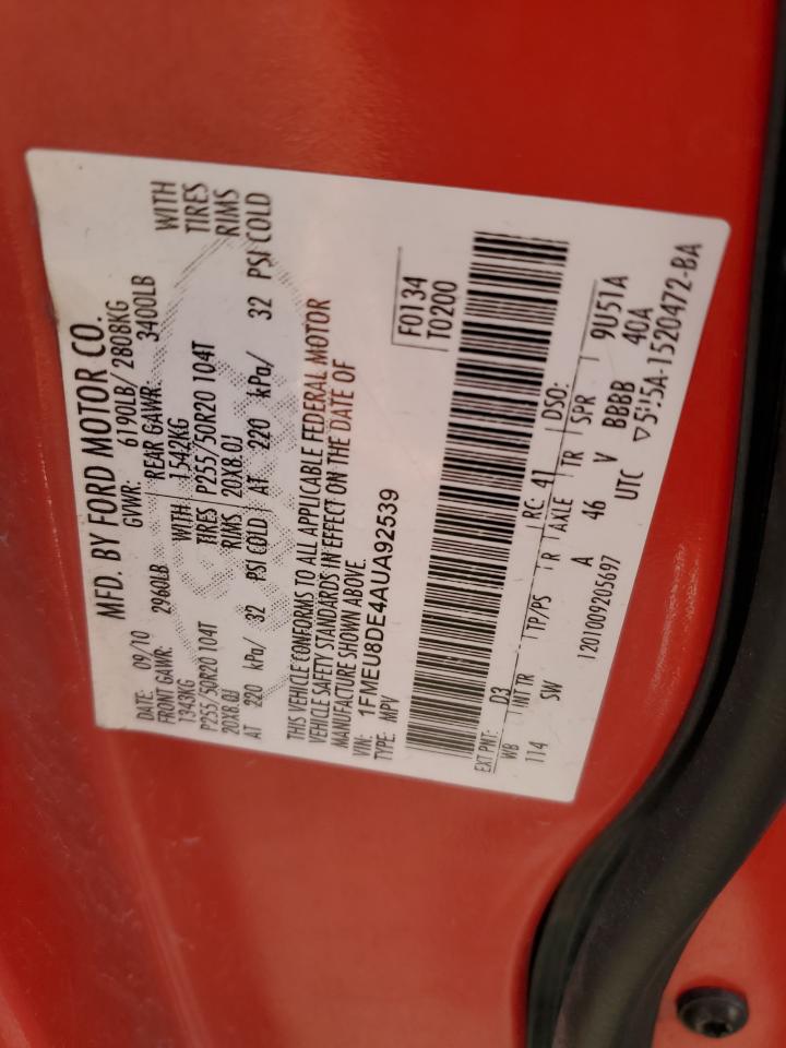 2010 Ford Explorer Xlt VIN: 1FMEU8DE4AUA92539 Lot: 82324725