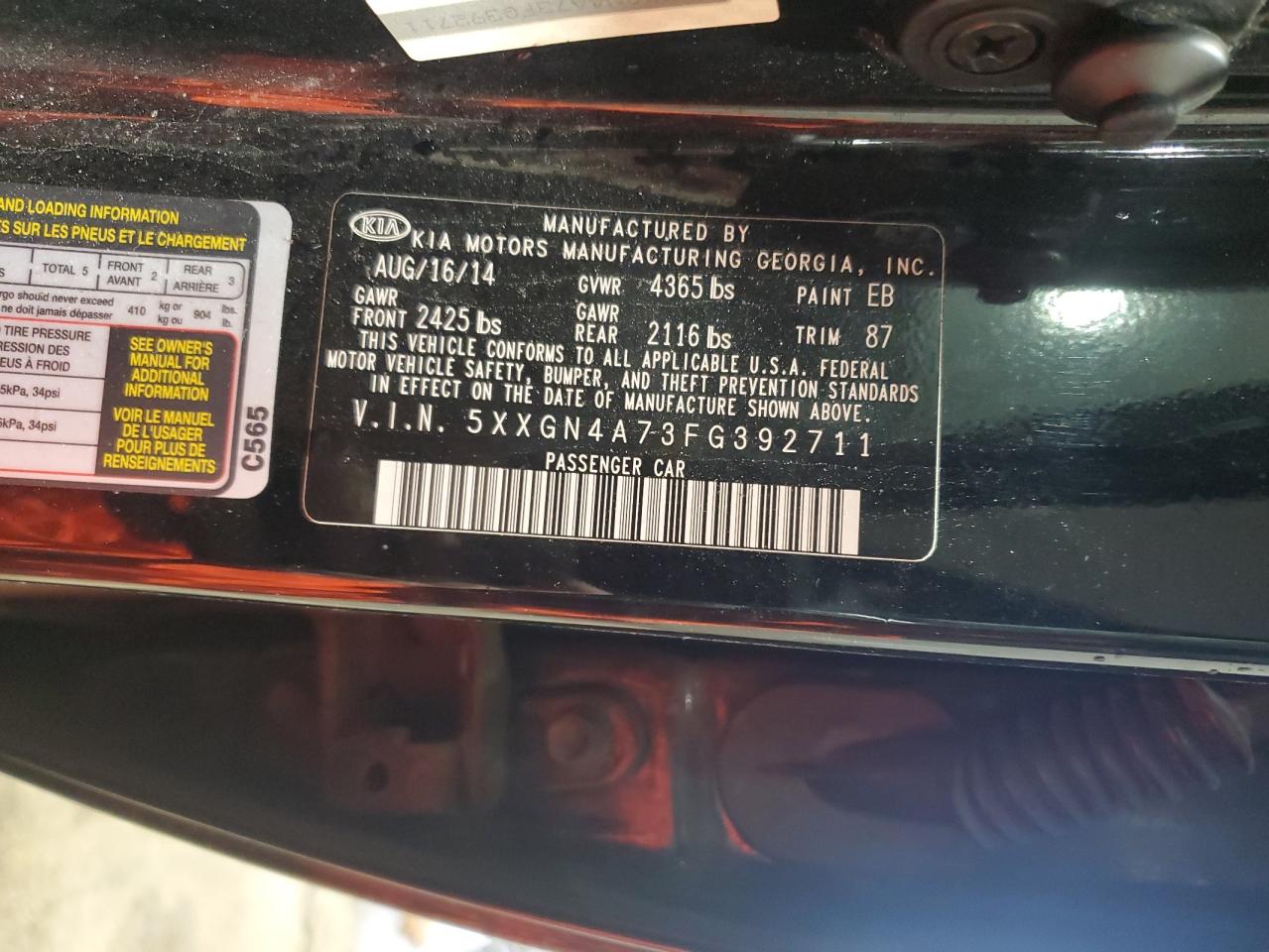 2015 Kia Optima Ex VIN: 5XXGN4A73FG392711 Lot: 86220885