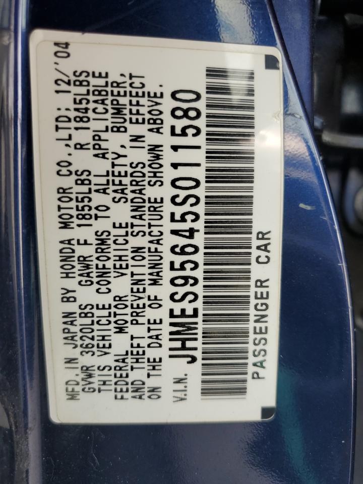 2005 Honda Civic Hybrid VIN: JHMES95645S011580 Lot: 85333855