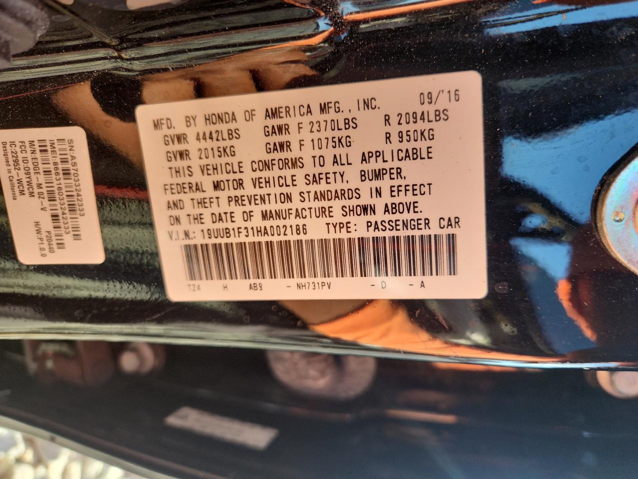 2017 Acura Tlx VIN: 19UUB1F31HA002186 Lot: 82484405