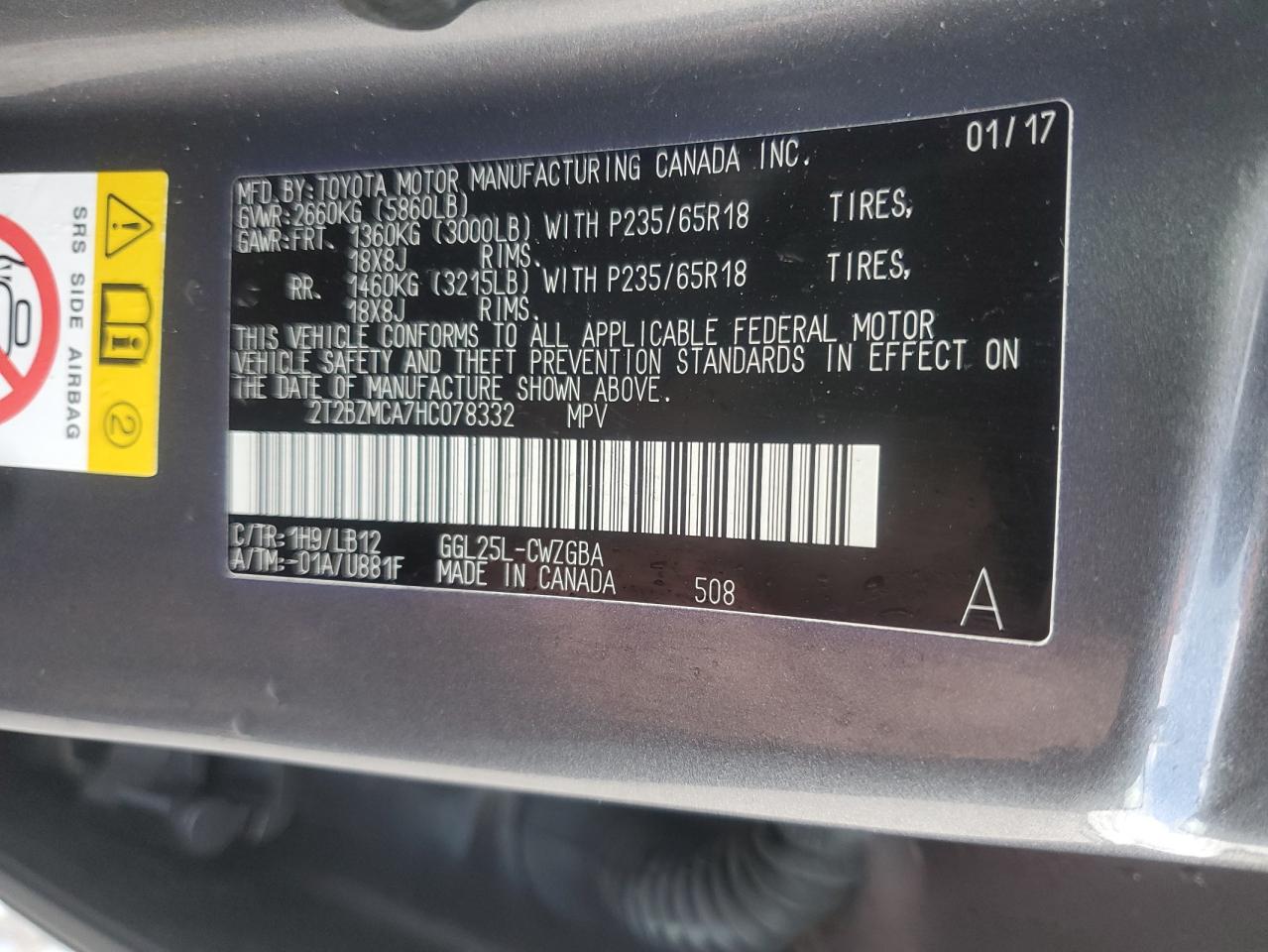 2017 Lexus Rx 350 Base VIN: 2T2BZMCA7HC078332 Lot: 82697065