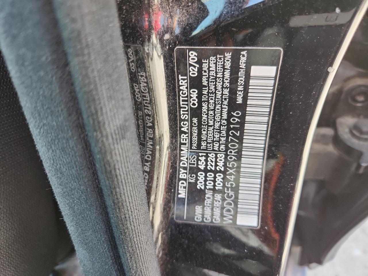 2009 Mercedes-Benz C 300 VIN: WDDGF54X59R072196 Lot: 84639155