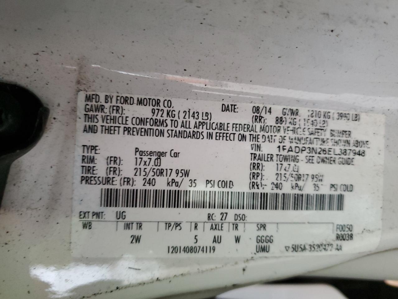 2014 Ford Focus Titanium VIN: 1FADP3N26EL387948 Lot: 84660025