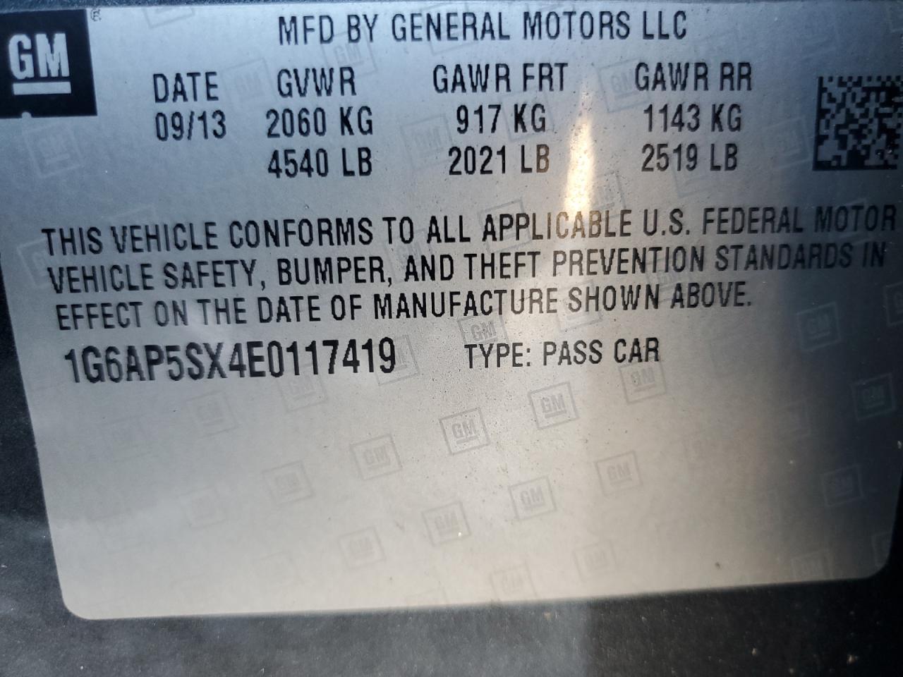 2014 Cadillac Cts VIN: 1G6AP5SX4E0117419 Lot: 82176105