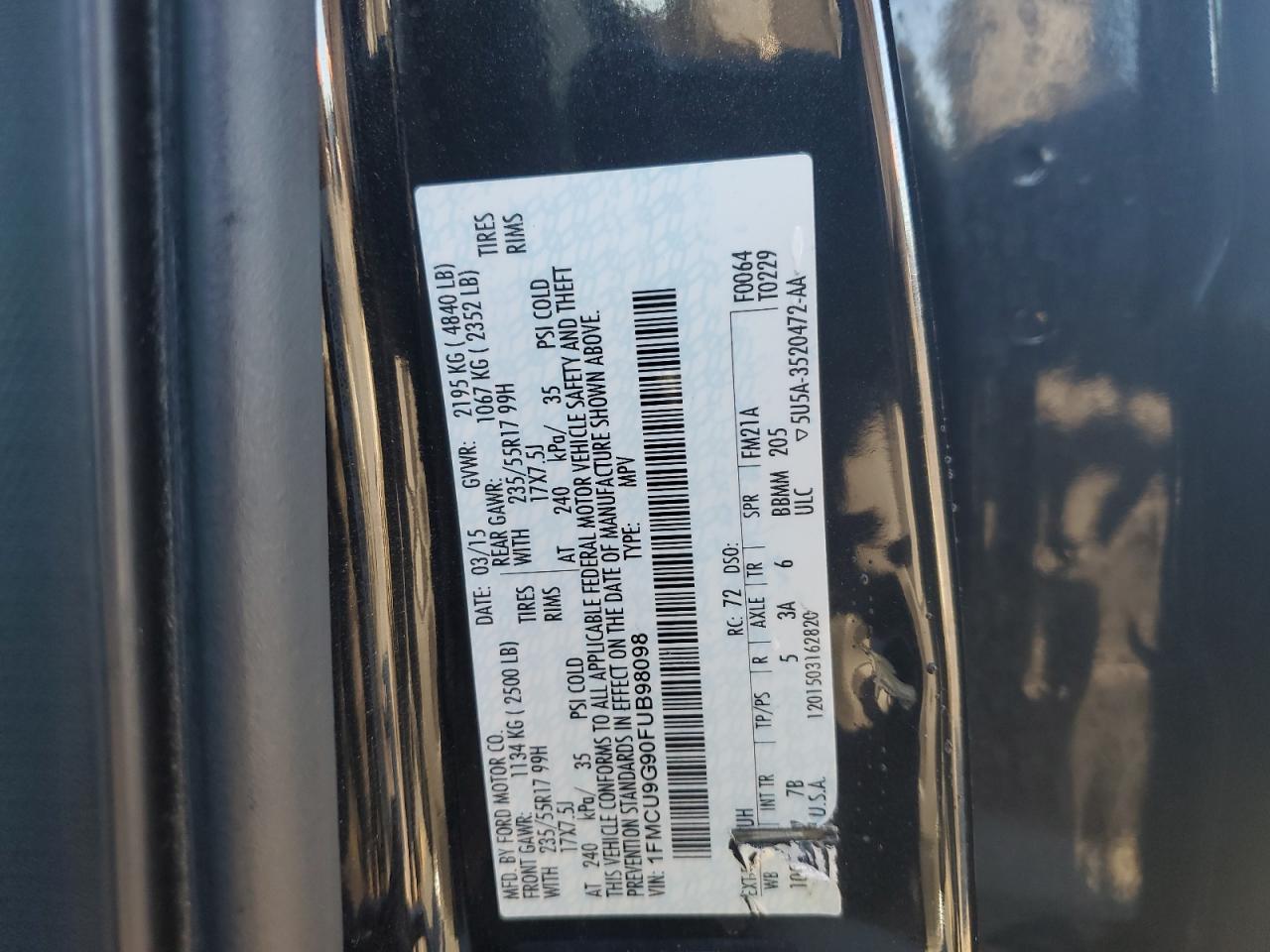 2015 Ford Escape Se VIN: 1FMCU9G90FUB98098 Lot: 87217525