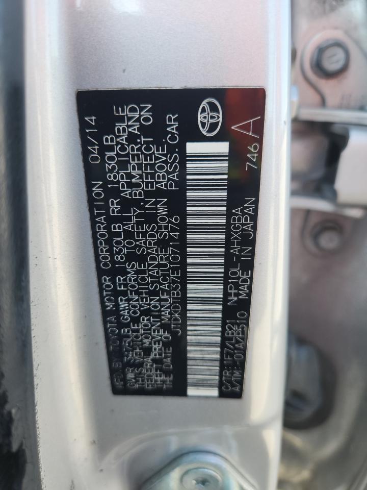 2014 Toyota Prius C VIN: JTDKDTB37E1071476 Lot: 86231215