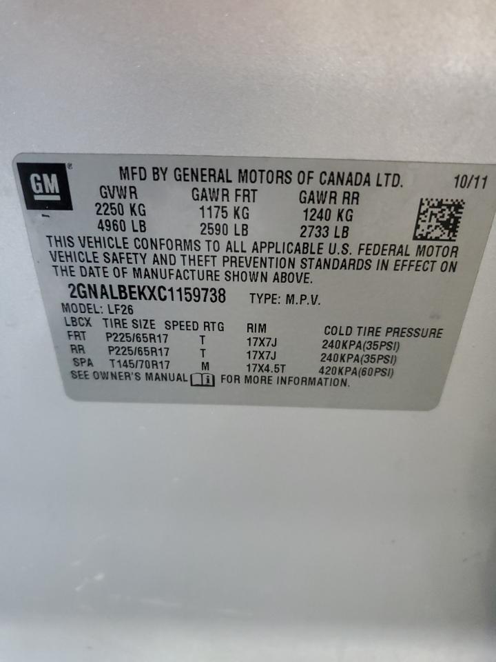 2012 Chevrolet Equinox Ls VIN: 2GNALBEKXC1159738 Lot: 89613415