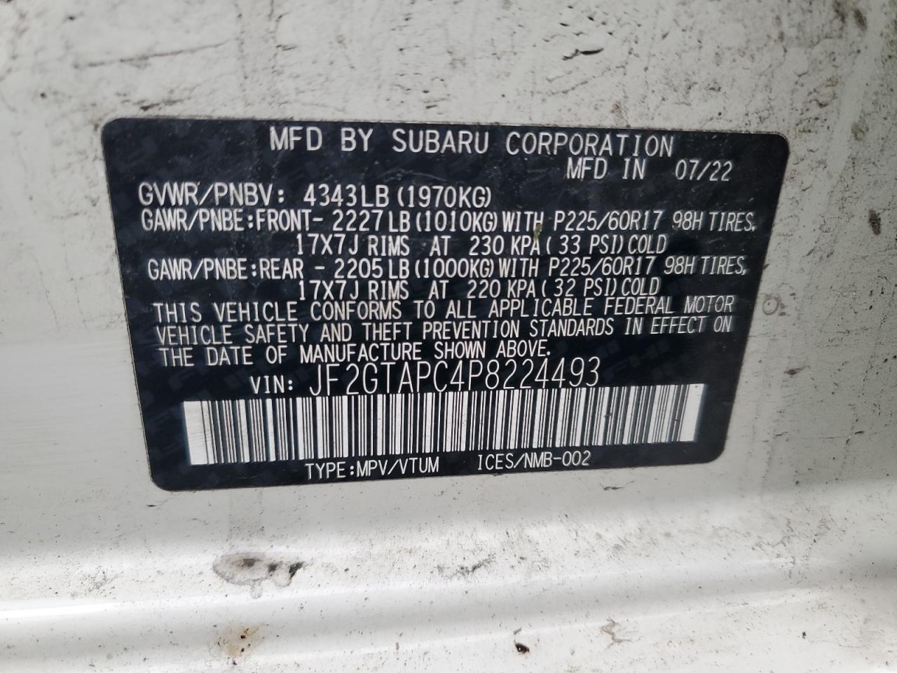 2023 Subaru Crosstrek Premium VIN: JF2GTAPC4P8224493 Lot: 90625705