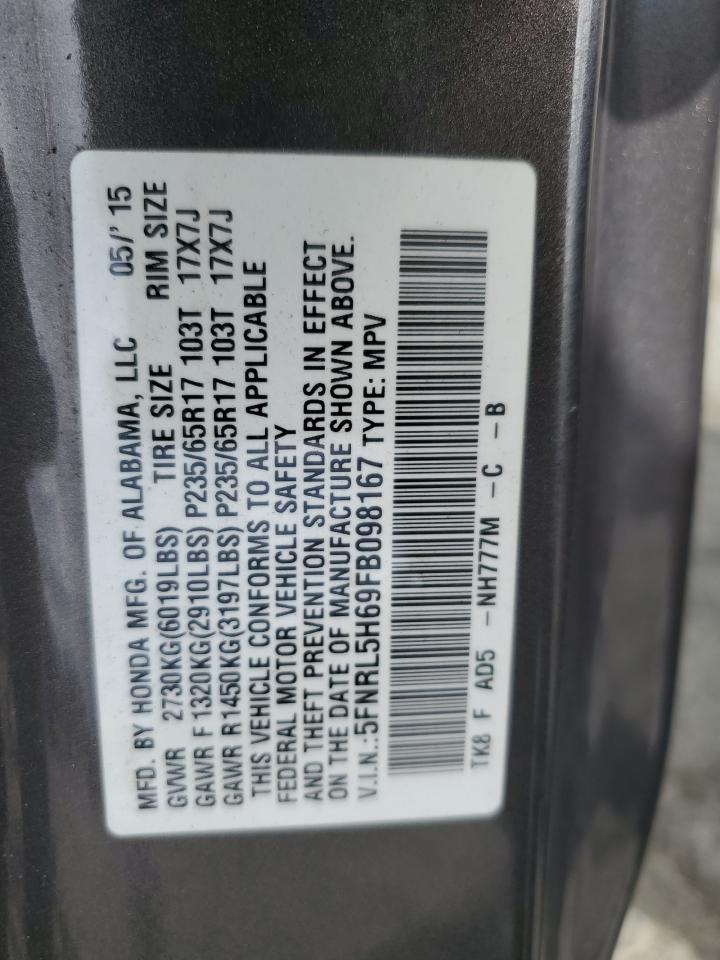 2015 Honda Odyssey Exl VIN: 5FNRL5H69FB098167 Lot: 85003695