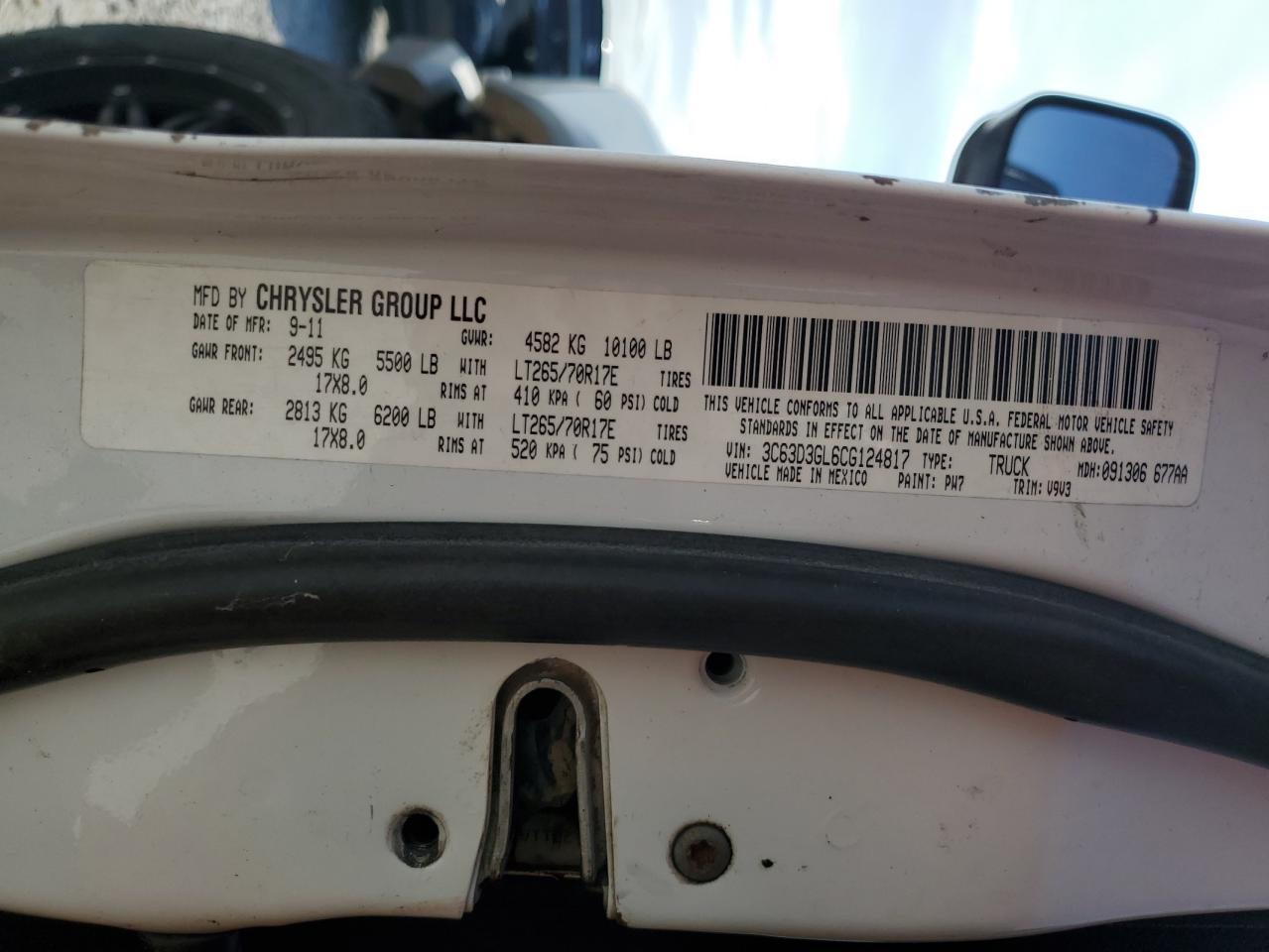 2012 Dodge Ram 3500 St VIN: 3C63D3GL6CG124817 Lot: 89534725