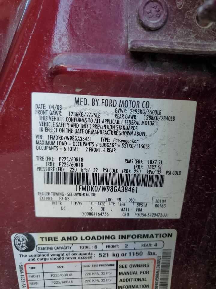 2008 Ford Taurus X Eddie Bauer VIN: 1FMDK07W98GA38461 Lot: 82204155