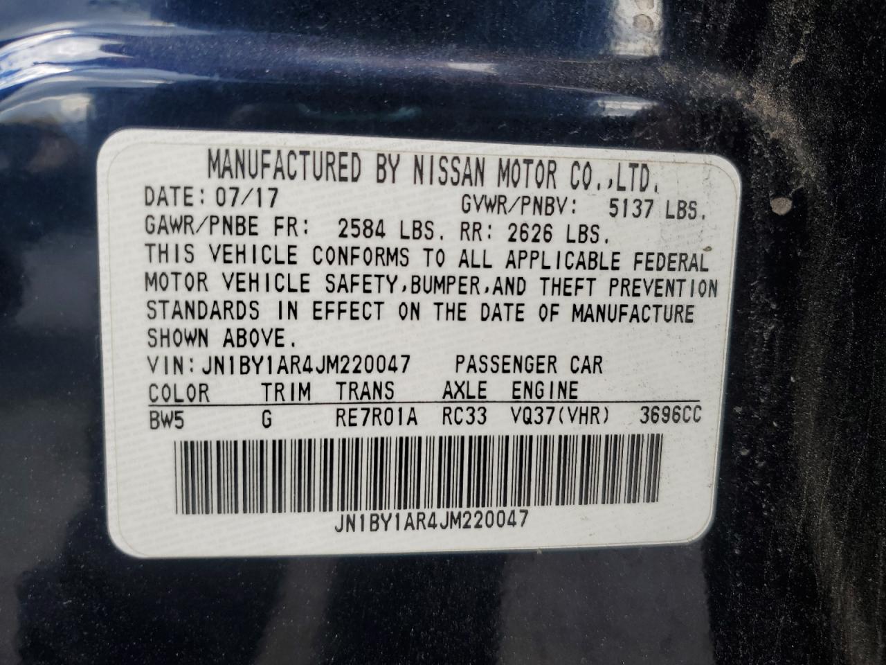 2018 Infiniti Q70 3.7 Luxe VIN: JN1BY1AR4JM220047 Lot: 89695405