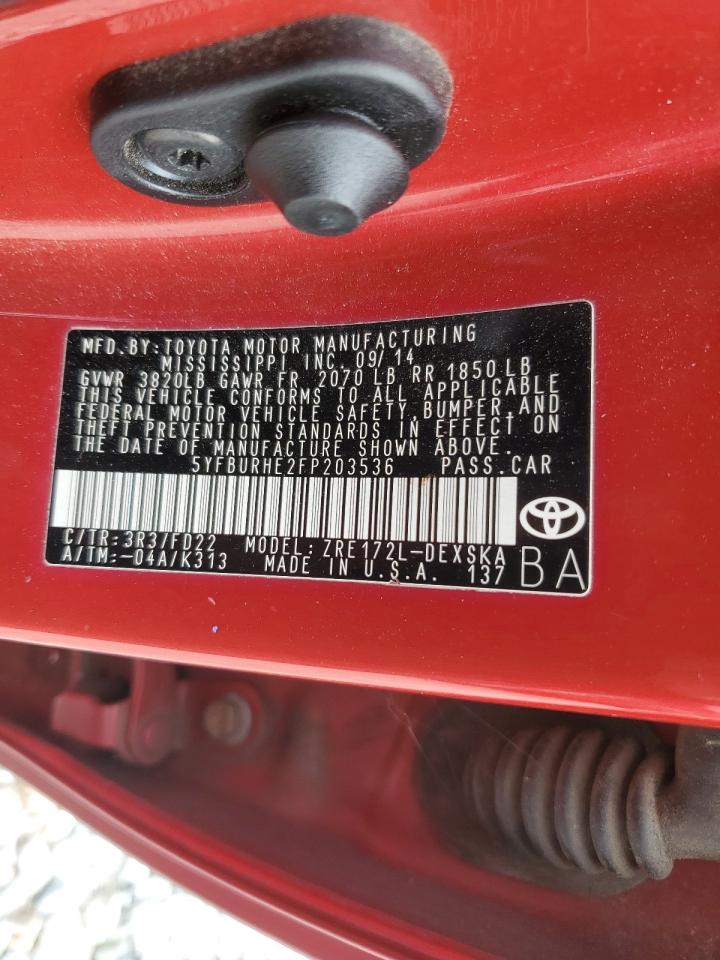 2015 Toyota Corolla L VIN: 5YFBURHE2FP203536 Lot: 85901775