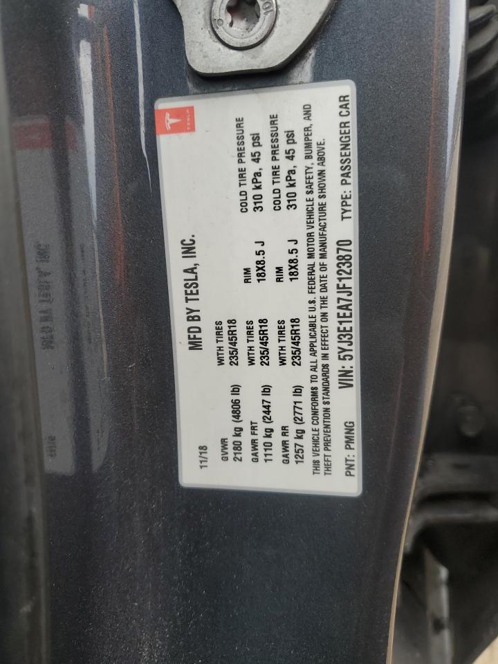 2018 Tesla Model 3 VIN: 5YJ3E1EA7JF123870 Lot: 90277995