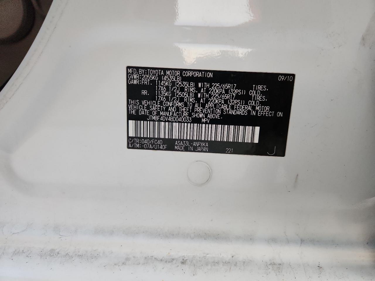 2011 Toyota Rav4 VIN: JTMBF4DV4BD040033 Lot: 90437525