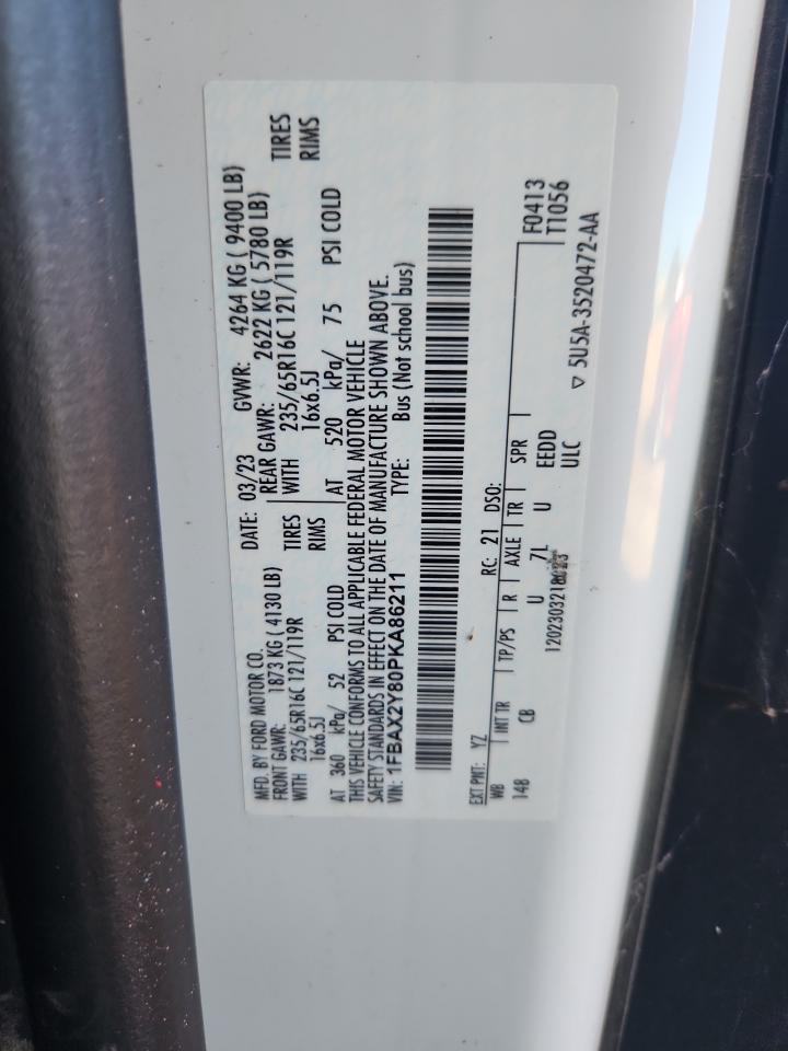 2023 Ford Transit T-350 VIN: 1FBAX2Y80PKA86211 Lot: 82405625